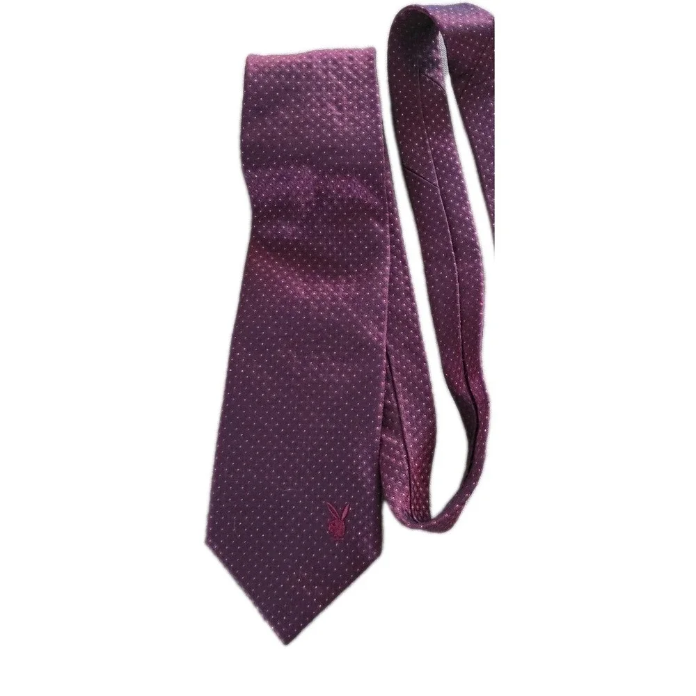 VTG Playboy Men's Tie Purple Pink Polka Dot Bunny Ears Logo Retro Silk Accessory
